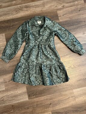 Tuckernuck Floral Tiered Long-Sleeve Dress in Sage and Black